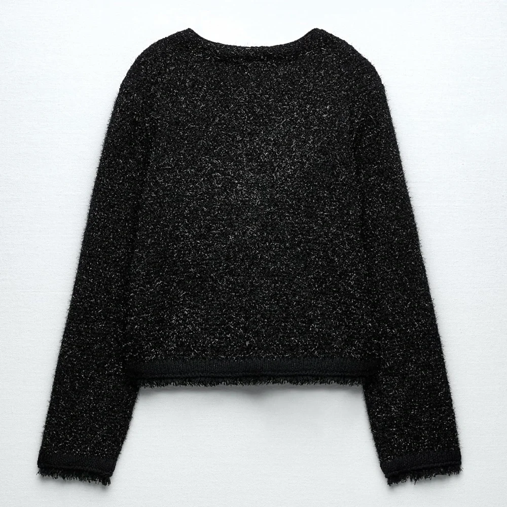 Zara metallic treads knitted jacket with ornament & chains